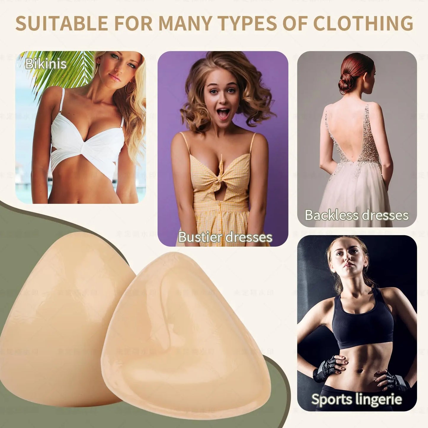 Double Sided Adhesive Sticky Bra Inserts Push up Thick Sponge Breast Lift Pads Swimsuit Bikini Cup Enhancer Pads Nipple Cover